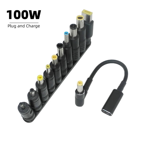 100W Type C to Notebook Adapter Connector with DC Jack USB C Laptop Charging Cable and 10Pcs Laptop Charger Connectors