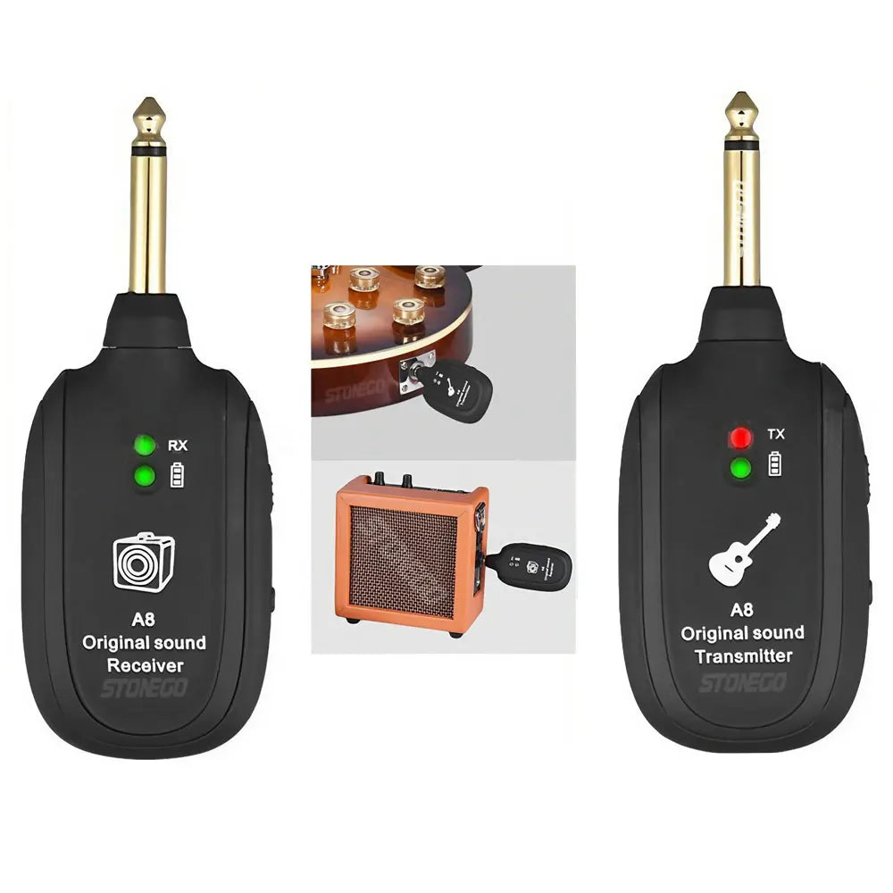 UHF Wireless Guitar System with Built-In Rechargeable Transmitter and Receiver for Musical Instruments