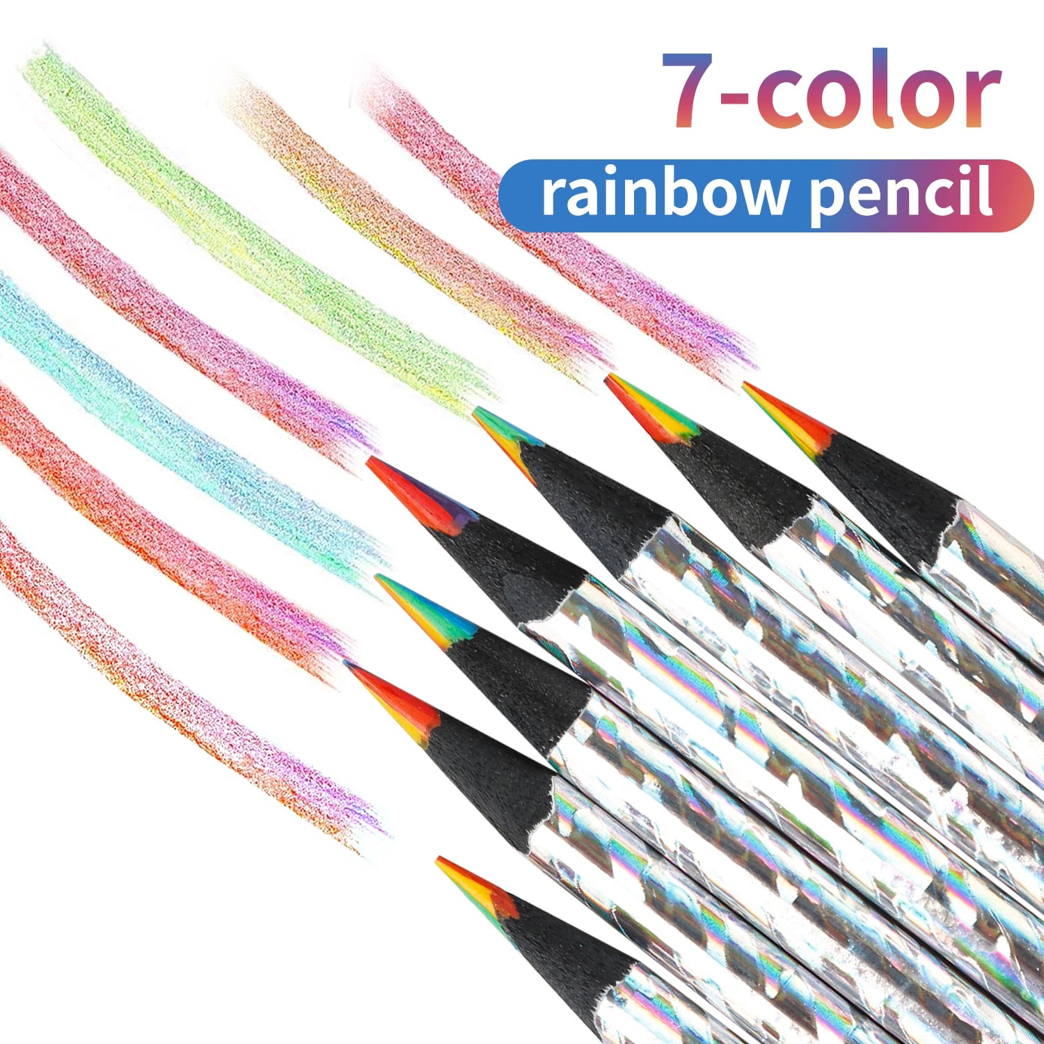 Set of 12 Kawaii Rainbow Pencils with 7 Colors, Concentric Gradient Crayons 