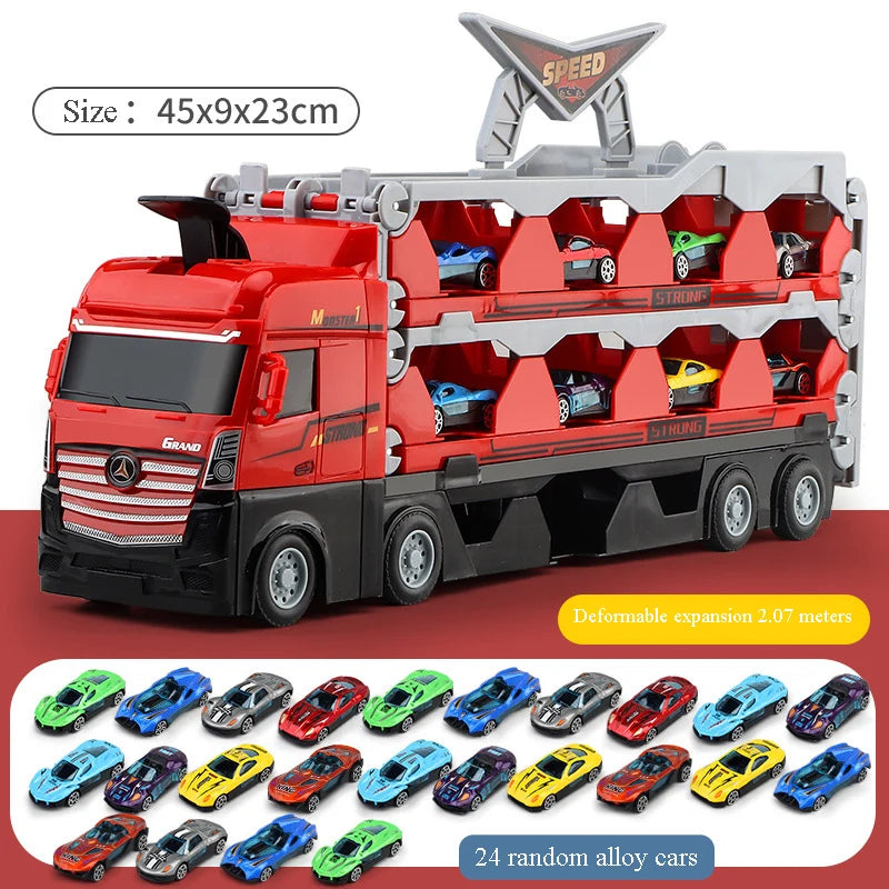 Large Car Transporter Truck with Folding Track for Kids Competitive Racing Games