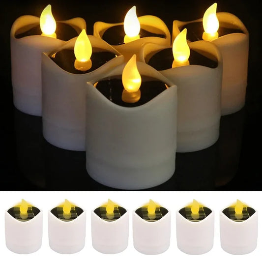 Set of 6 Solar Tea Light Flickering Flameless Candles for Garden Nightlight