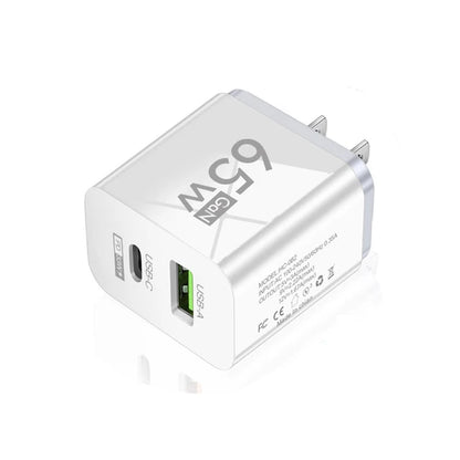 65W GAN USB Type C Wall Charger with QC 3.0 Fast Charging for iPhone, Xiaomi, Huawei, Samsung