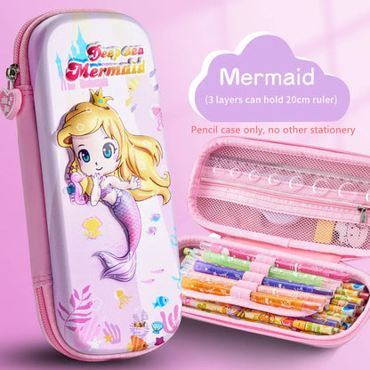 Large Capacity 3D Unicorn Pencil Case for Students - Three Layer School Stationery Box