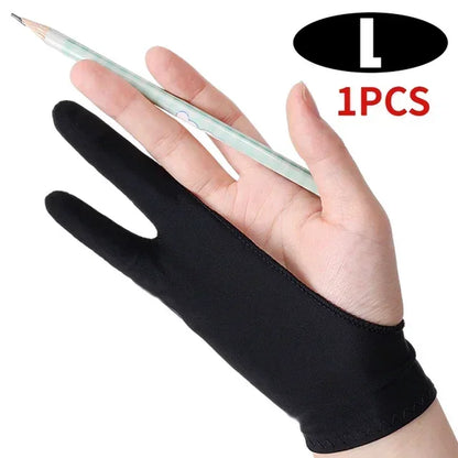 Artist Drawing Gloves with Palm Rejection for Apple iPad and Graphic Tablet - Right/Left Hand, Two Finger Design