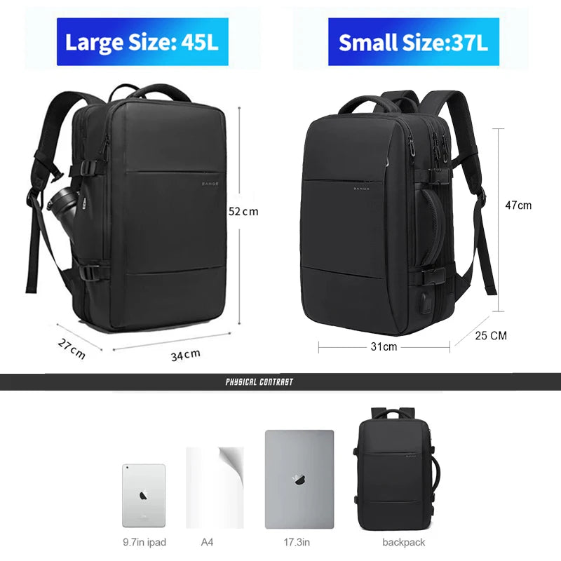 Men's Travel Business Backpack with USB Port, Expandable Design, Large Capacity for 17.3" Laptop, Waterproof and Fashionable