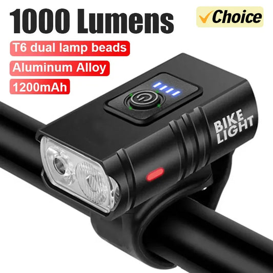 T6 LED Front Bicycle Light - 1000LM USB Rechargeable Headlight for MTB and Scooters