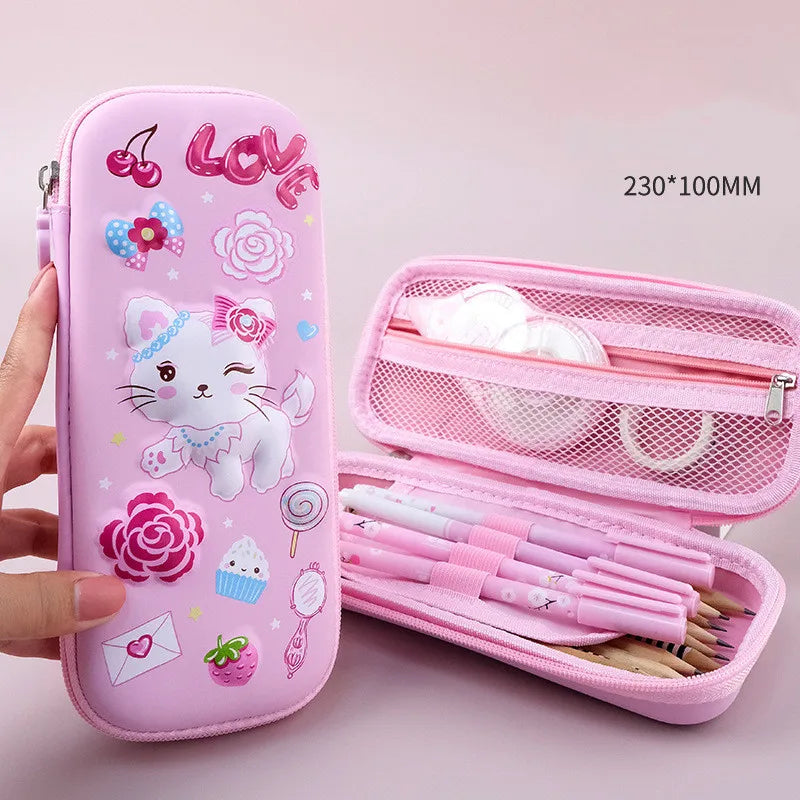 Large Capacity 3D Unicorn Pencil Case for Students - Three Layer School Stationery Box