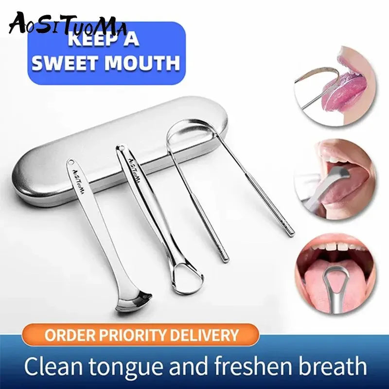 Professional Tongue Scraper for Adults - Stainless Steel Cleaner for Effective Bacteria and Plaque Removal