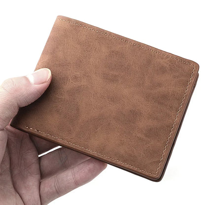 Men's Genuine PU Leather Short Zipper Wallet with Money Clip