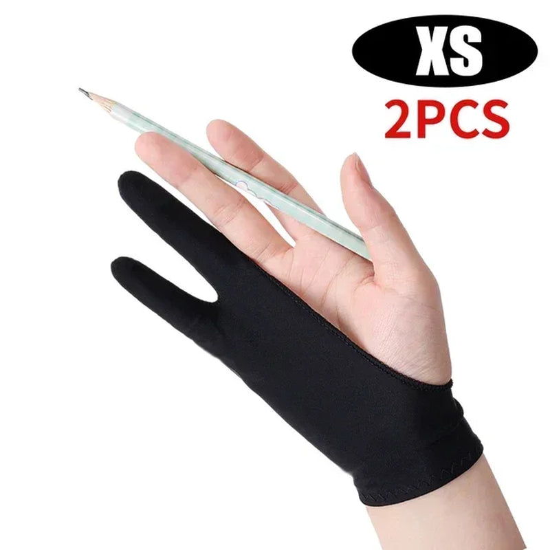 Artist Drawing Gloves with Palm Rejection for Apple iPad and Graphic Tablet - Right/Left Hand, Two Finger Design