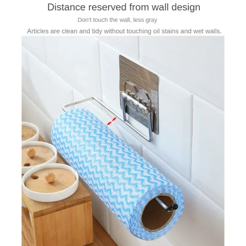 Wall-Mounted Paper Towel Holder with Self-Adhesive Hooks