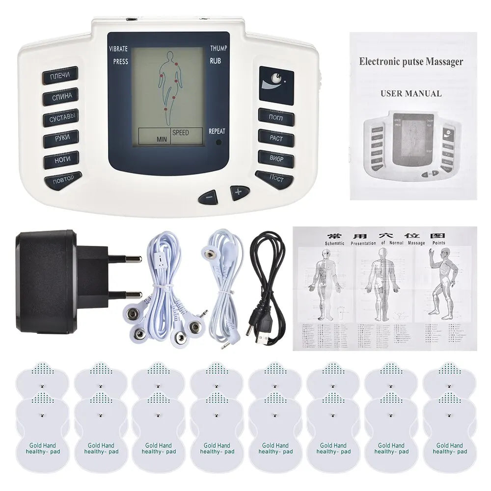 Tens Massage Unit with 16 Pads for Russian Electrical Pulse Acupuncture and Full Body Muscle Therapy