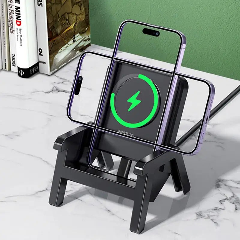 Portable Mini Chair Wireless Charger with 15W Loudspeaker - Vertical Desk Creative Gift for Mobile Phone