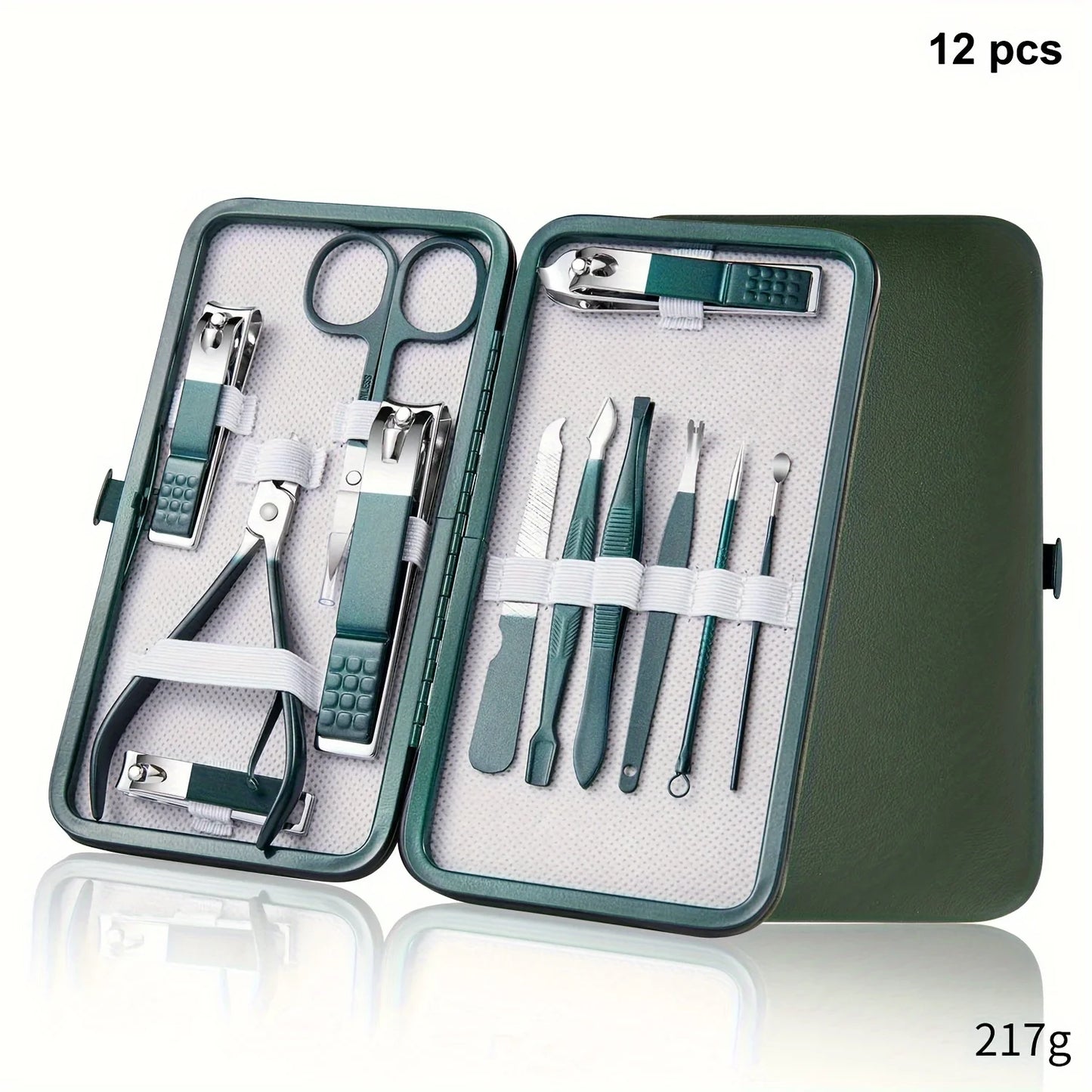 Stainless Steel Nail Clippers Set with Portable Case - 10/18 Pieces Spring Green Manicure Grooming Tool Set