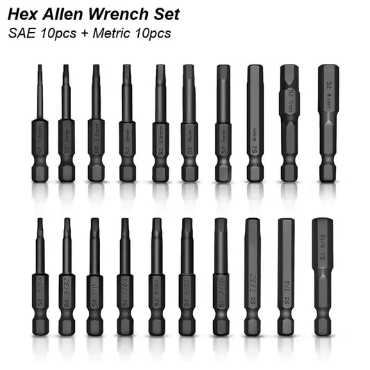 Hex Head Allen Wrench Power Drill Bit Set with 1/4In Screwdriver, S2 Steel, Extension Adapter, Security Magnetic Tips