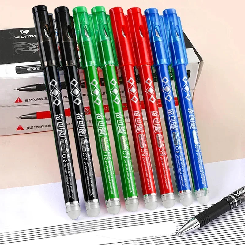 Set of 12 Large Capacity Erasable Pens with 0.5mm Multi-Color Ink for Writing, Exams, and Office Supplies