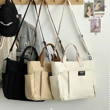 Large Capacity Urban Minimalist Canvas Tote Bag for Female Students