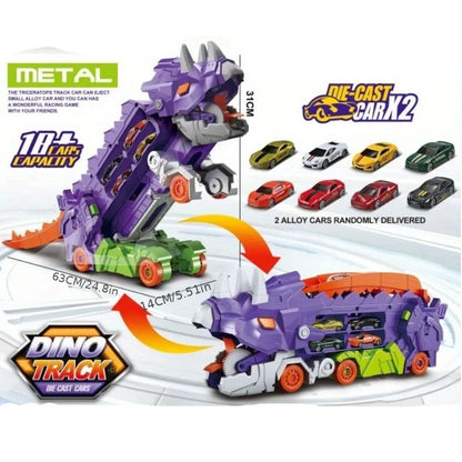 Folding Dinosaur Transporter Car Toy Set with Die-Cast Cars for Competitive Gaming