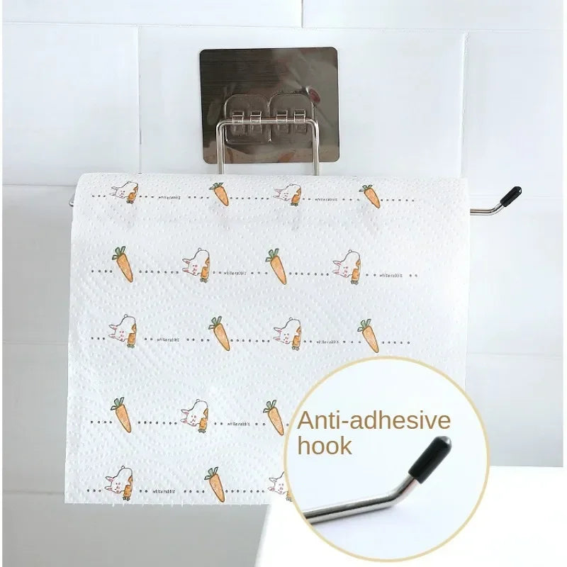 Wall-Mounted Paper Towel Holder with Self-Adhesive Hooks