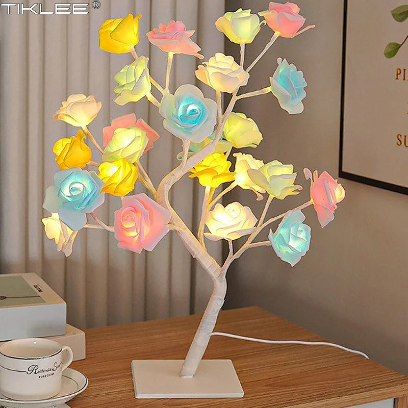 "24-Head Rose Table Lamp with USB Operated Fairy Lights for Wedding and Holiday Decor"