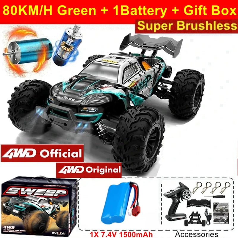 1:16 Scale High Speed RC Car for Off-Road Racing with Brushless Motor, Remote Control, and Drift Capabilities