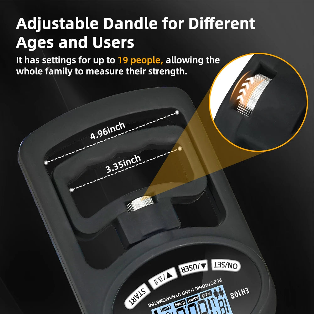 Digital Hand Dynamometer Grip Strength Tester - 265 lbs (120 kg) Capacity with USB and LCD Screen