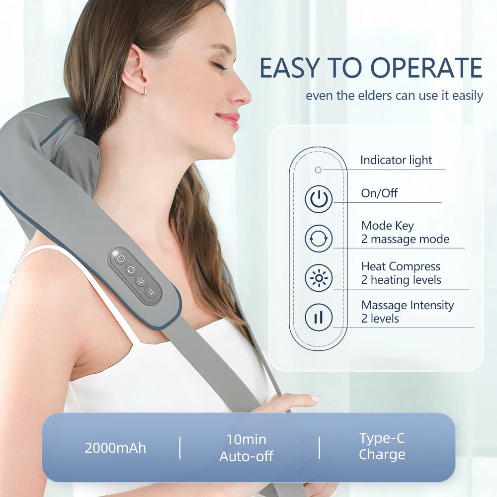 Wireless Neck and Back Massager with Shoulder Kneading Massage for Neck Cervical Relaxation