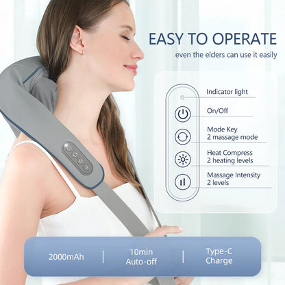 Wireless Neck and Back Massager with Shoulder Kneading Massage for Neck Cervical Relaxation