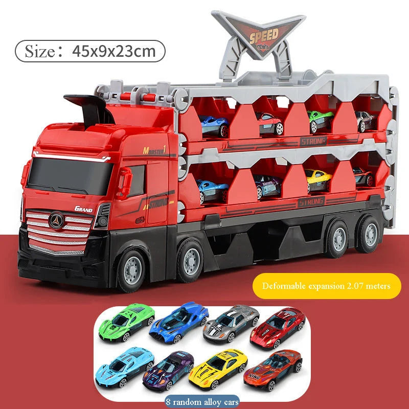 Large Car Transporter Truck with Folding Track for Kids Competitive Racing Games