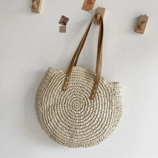 Women's Summer Straw Beach Shoulder Bag with Large Capacity and Hollow Out Design