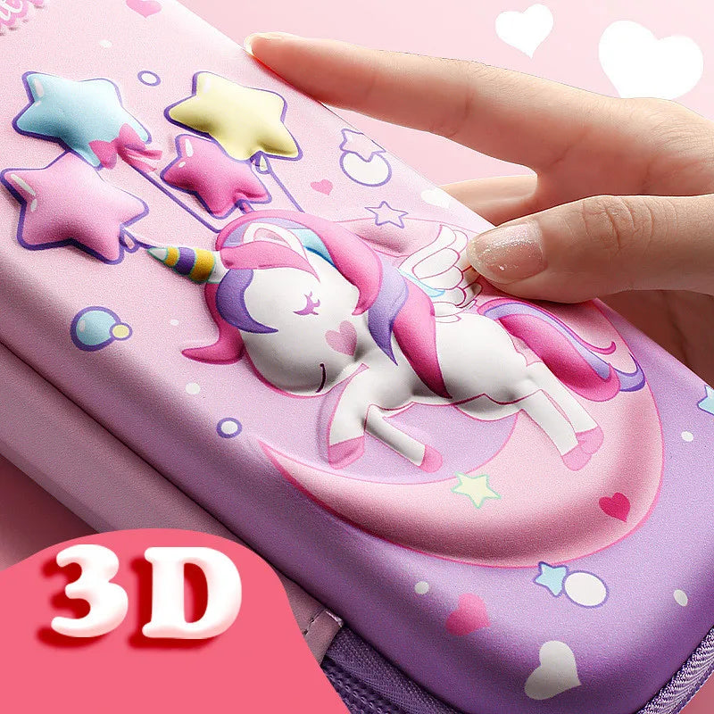 Large Capacity 3D Unicorn Pencil Case for Students - Three Layer School Stationery Box