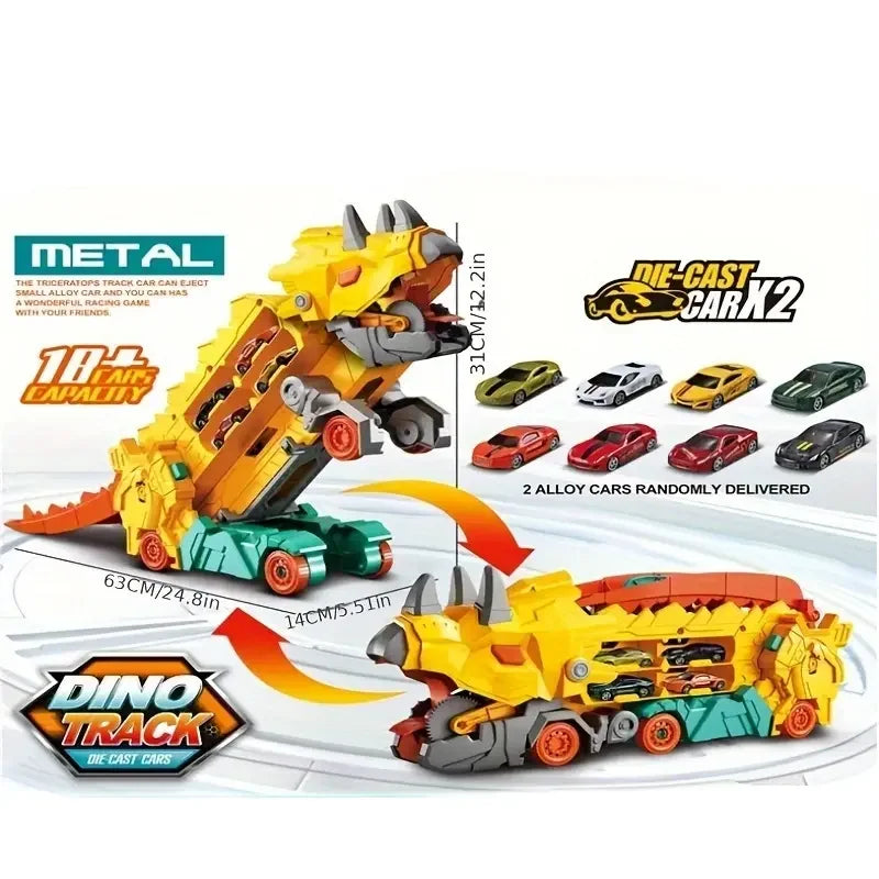 Folding Dinosaur Transporter Car Toy Set with Die-Cast Cars for Competitive Gaming