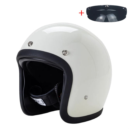 Vintage Open Face Motorcycle Helmet with Japan Technology Fiberglass Shell - Scooter and Motorbike Riding Safety Gear