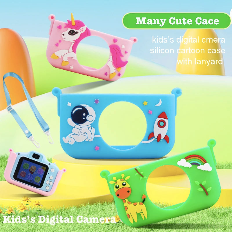 Children's Digital Camera with Cartoon Unicorn Silicone Case, Deer Astronaut Lanyard, Selfie Function, Portable Video Recording, USB Connectivity - Perfect Holiday Gifts for Boys