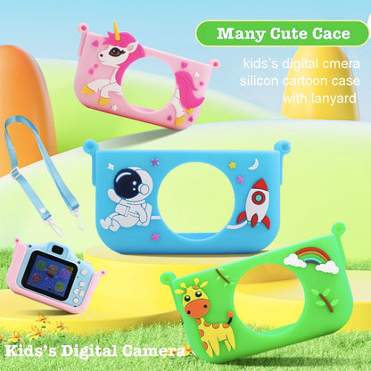 Children's Digital Camera with Cartoon Unicorn Silicone Case, Deer Astronaut Lanyard, Selfie Function, Portable Video Recording, USB Connectivity - Perfect Holiday Gifts for Boys