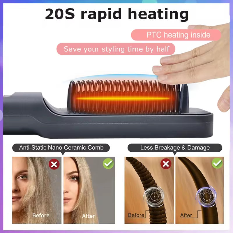 Multifunctional Electric Hot Comb with Negative Ion Technology for Straightening Hair