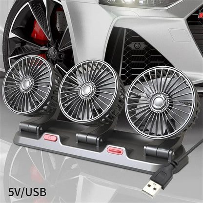 Automotive Electric Car Fan with 3 Adjustable Heads - Dual Speeds, USB/12V/24V Compatible