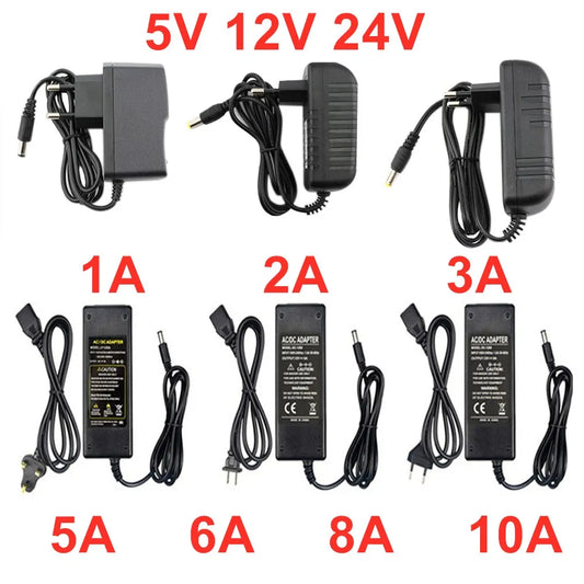 Power Supply Adapter 110V - 220V AC to 5V 12V 24V DC with Multiple Current Options for LED Strip Light