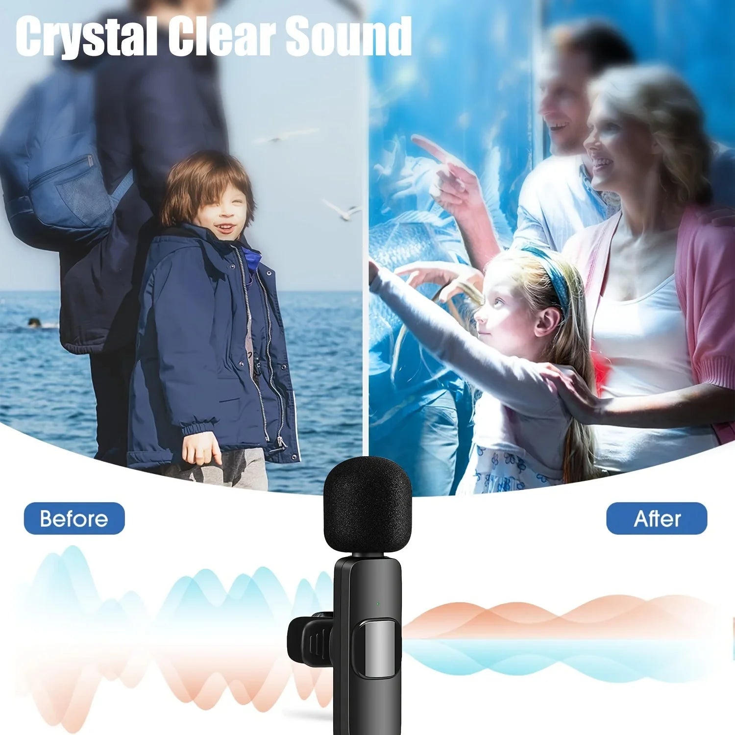 Wireless Lapel Microphone System with 1-Touch Recording and Voice Activation for Live Streaming, Recording, and Video Conferences