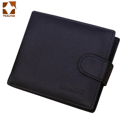 Luxury Genuine Leather Men's Short Wallet with Hasp Closure