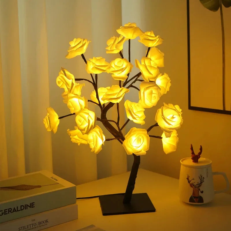 "24-Head Rose Table Lamp with USB Operated Fairy Lights for Wedding and Holiday Decor"