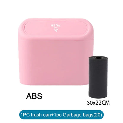 Car Trash Can Set with Lid and 60 Garbage Bags - Small Leak-Proof Mini Car Accessories