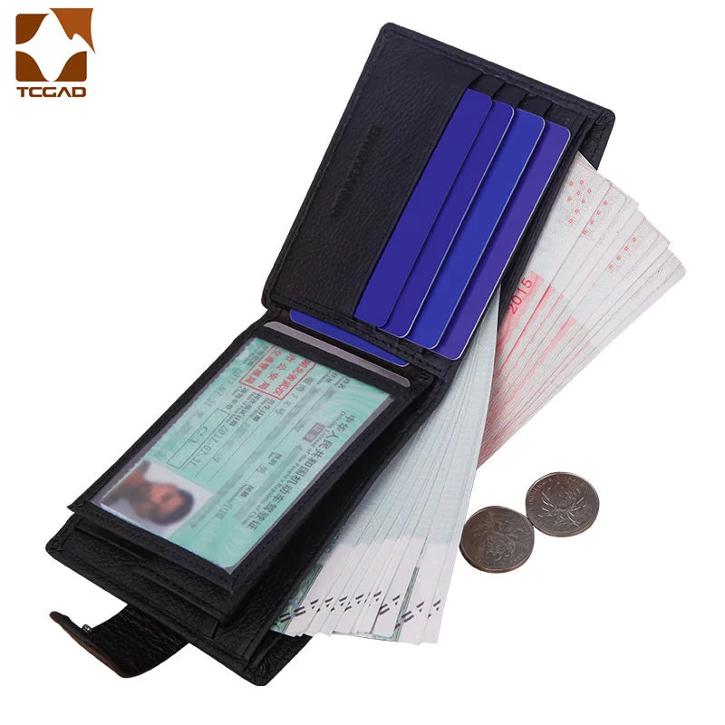 Luxury Genuine Leather Men's Short Wallet with Hasp Closure