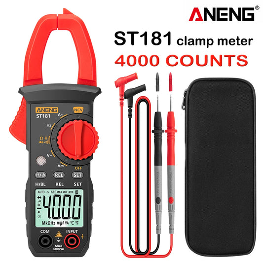 Digital Clamp Meter with DC/AC Current Measurement, 4000 Counts Multimeter, Ammeter, Voltage Tester, Car Amp, Hz, Capacitance, NCV, and Ohm Test