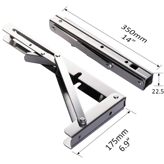 Set of 2 Heavy-Duty Stainless Steel Wall-Mounted Folding Shelf Brackets 