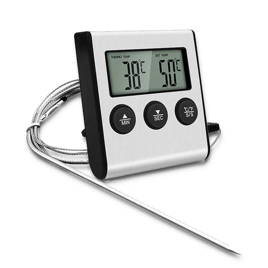 Digital Kitchen Cooking Thermometer with Timer Function and Probe Heat Meter for Oven, BBQ, and Grill