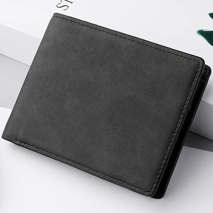 Men's Genuine PU Leather Short Zipper Wallet with Money Clip