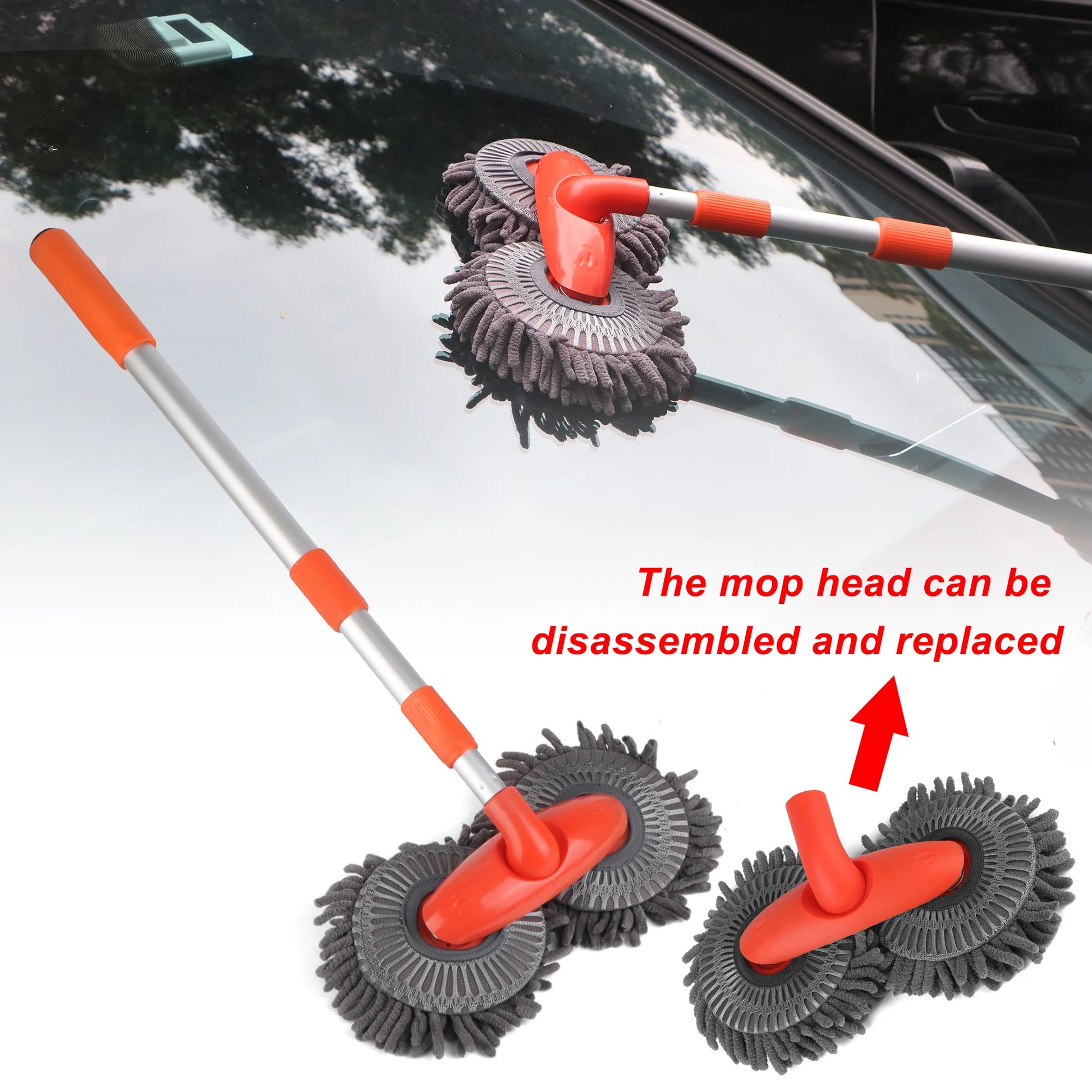 Double Brush Head Car Wash Mop with Telescopic Handle - Auto Cleaning Maintenance Tool