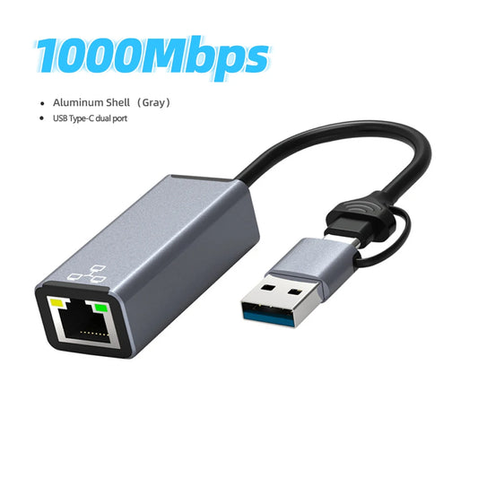 USB 3.0 1000Mbps Network Card Type C USB to RJ45 Converter Ethernet Adapter for Nintendo Switch, Macbook, Laptop