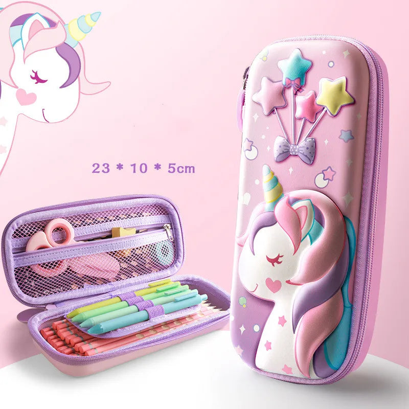 Large Capacity 3D Unicorn Pencil Case for Students - Three Layer School Stationery Box